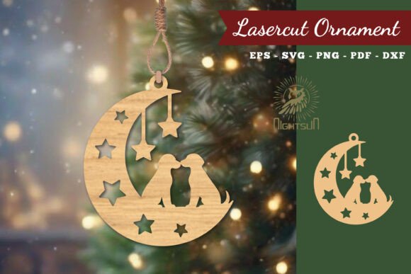 Couple Dog in Moon Lasercut Ornament SVG