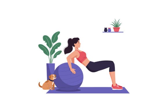 Woman Exercising on a Gym Ball