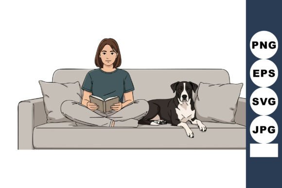 Woman Reading Book on Couch with Black a
